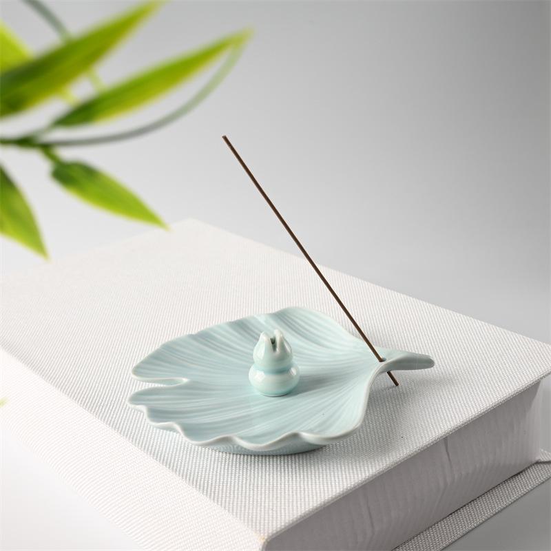 Ceramic Ginkgo Leaf Incense Holder for Sandalwood, Coil, and Line Incense - Indoor Tray and Decorative Plate.