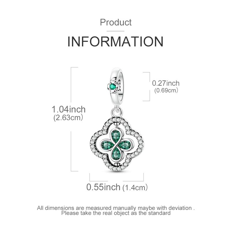 Original 925 Sterling Silver Bead Charm Flip Four Leaf Clover Pendant Fit Original Bracelet Necklace For Women DIY Jewelry Gift