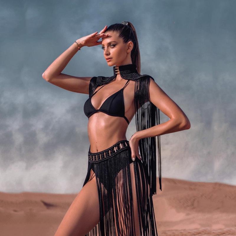 Hand-Woven Bohemian Tassel Skirt: Women's Sexy High-End Beach-Style Two-Piece Swimsuit
