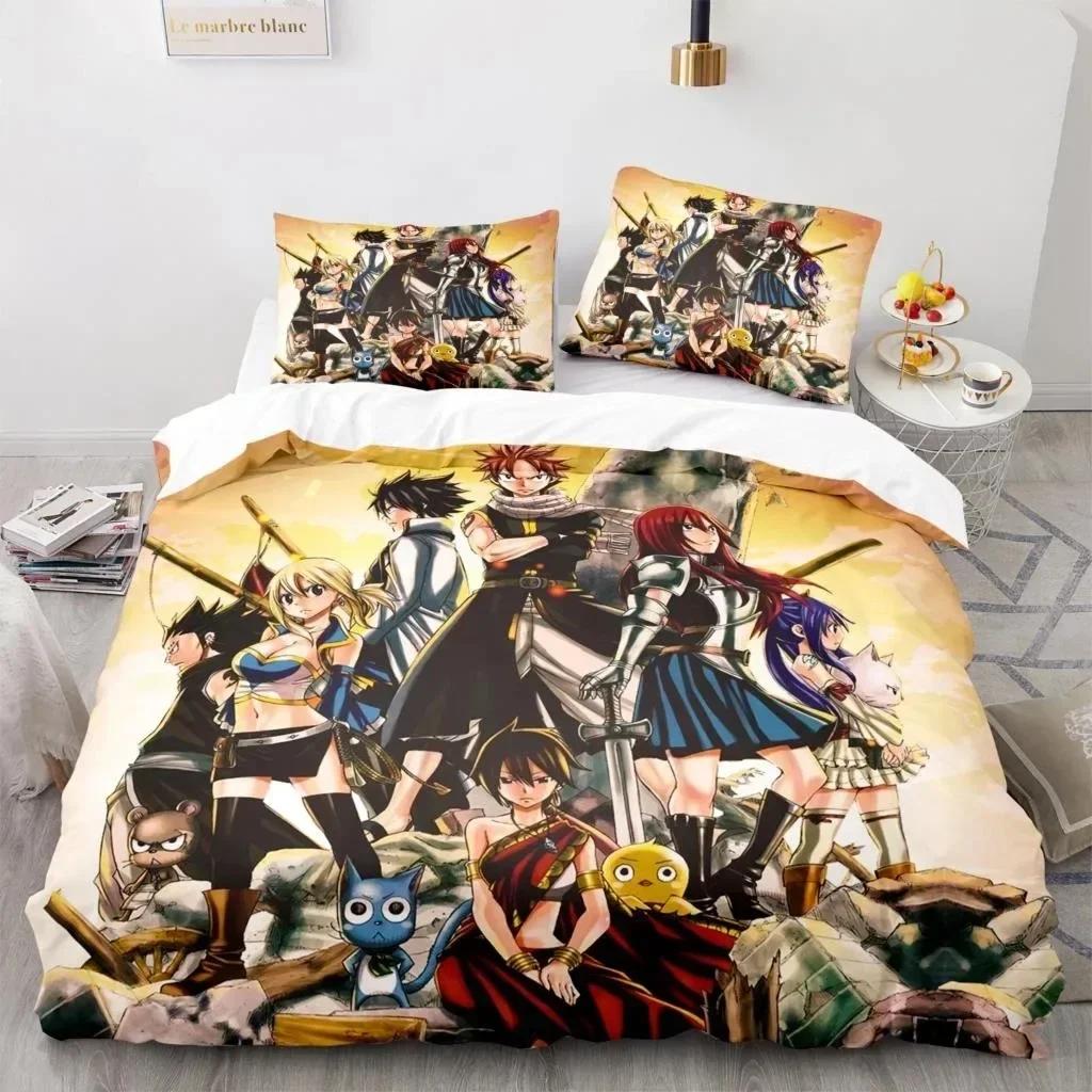 

New Fairy Tail Bedding Set Japanese Anime Printed Bed Set With Pillowcase Bed Duvet Cover Soft Queen King Size Bedclothes Home 70x133cm 2pcs
