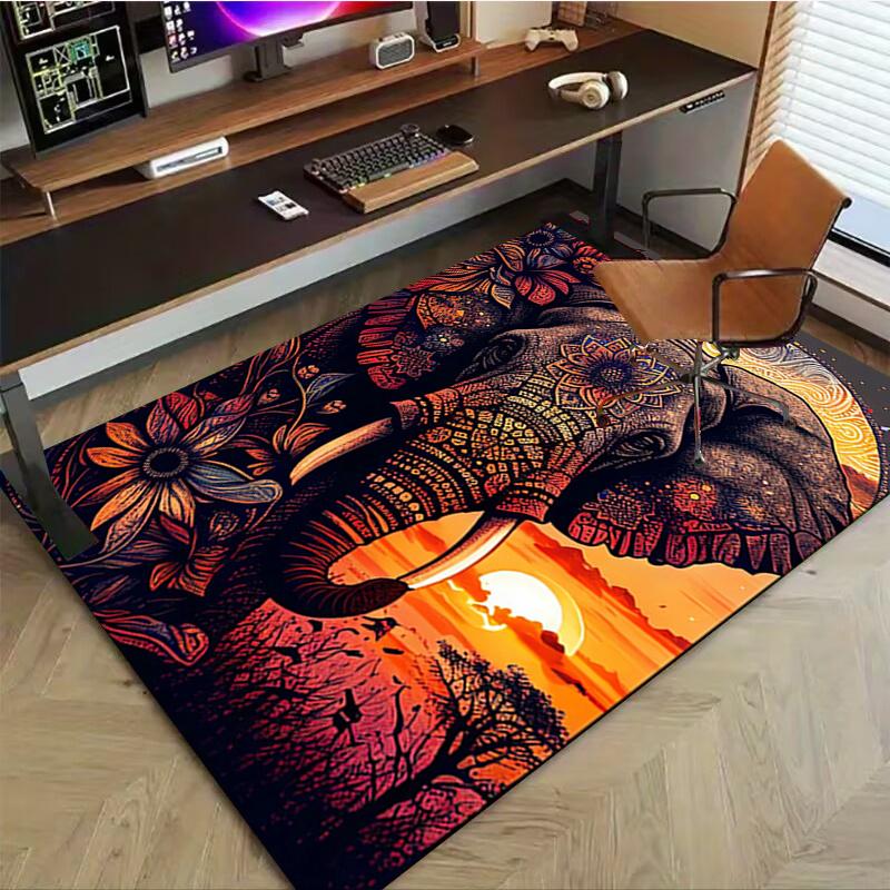 1pc. Ethnic Elephant Mandala Rug Home Decorative Carpet Office Chair Cover Outdoor Mat Gift for Living Room Bedroom Yoga Studio