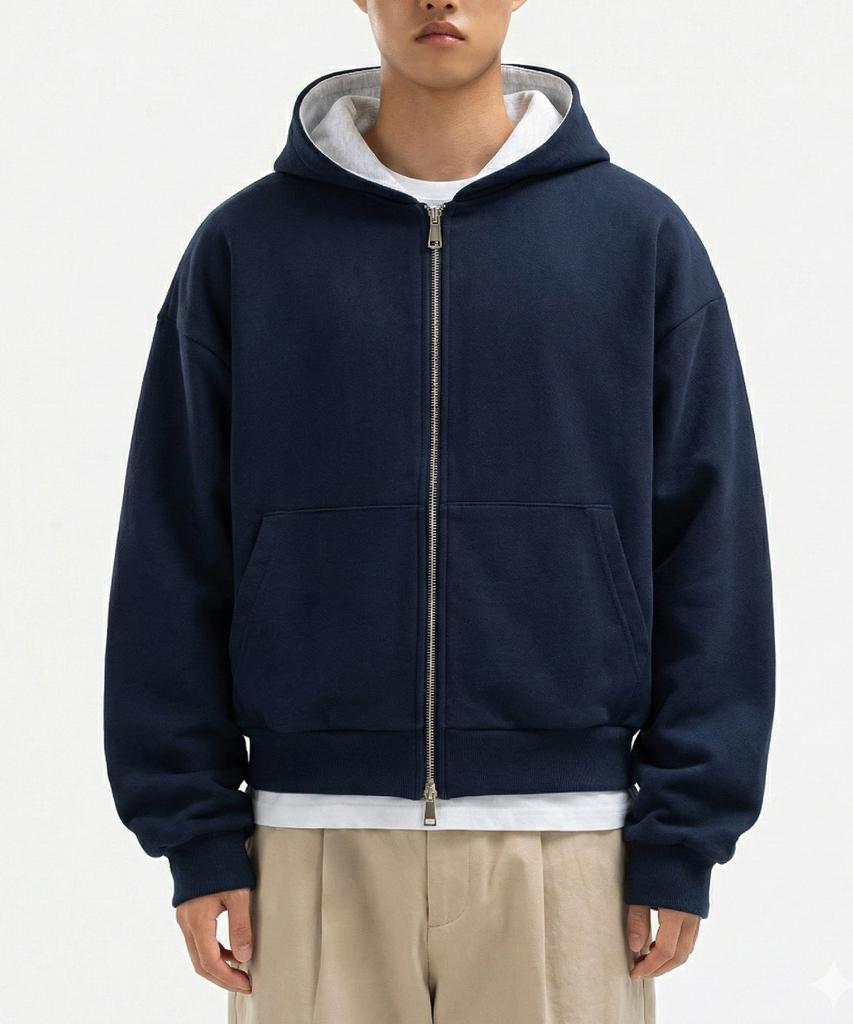 Underoff 2-Way Crop Fit Zip-Up Hooded Jumper Navy