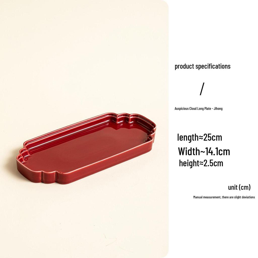 Red Ceramic Dessert Plate: Retro Chinese Pastry & Fruit Display Dish