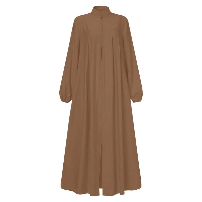 Abaya Ramadan da Donna Oversize con Zip Frontale Abito Musulmano Tasche Collo Alto Abbigliamento Monocolore Ampio