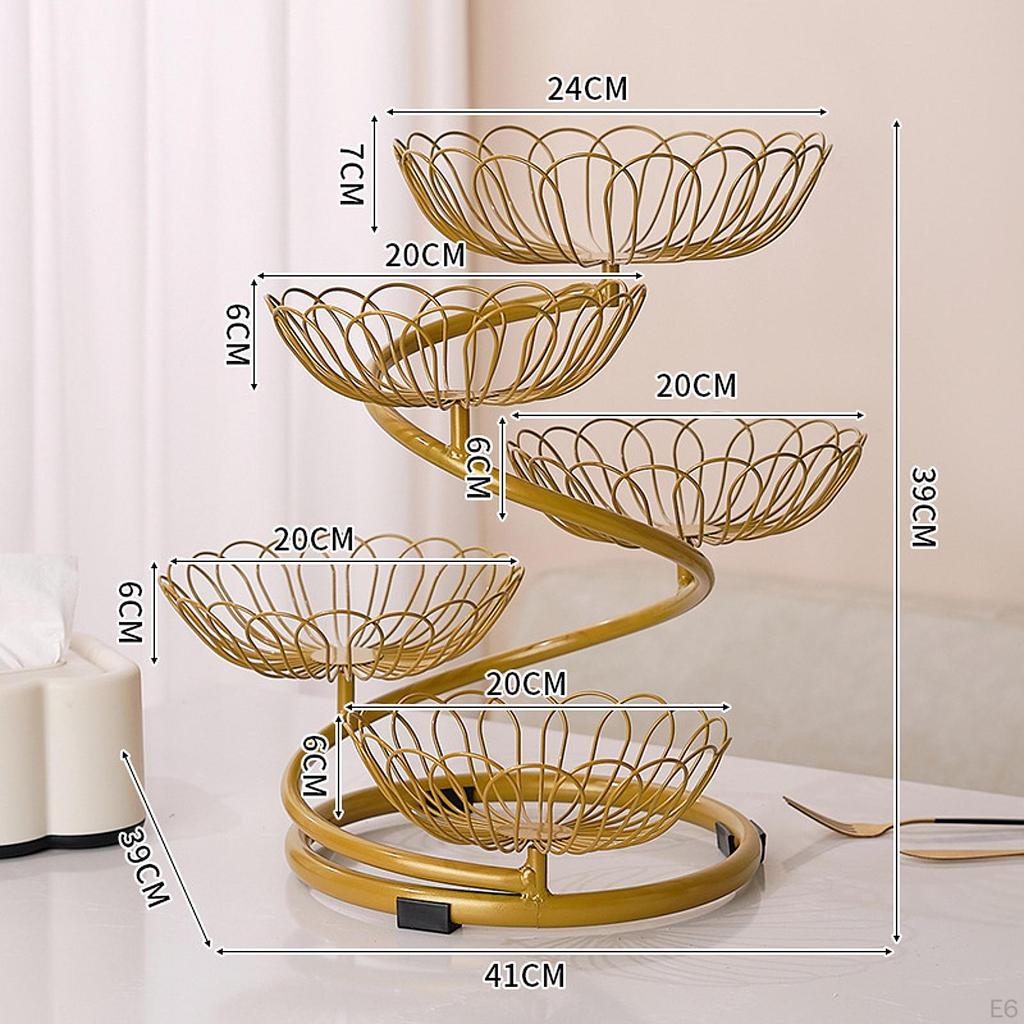 5 Tier Fruit Basket Bowl Fruits Stand Holder Organizer Storage Baskets Metal Wire