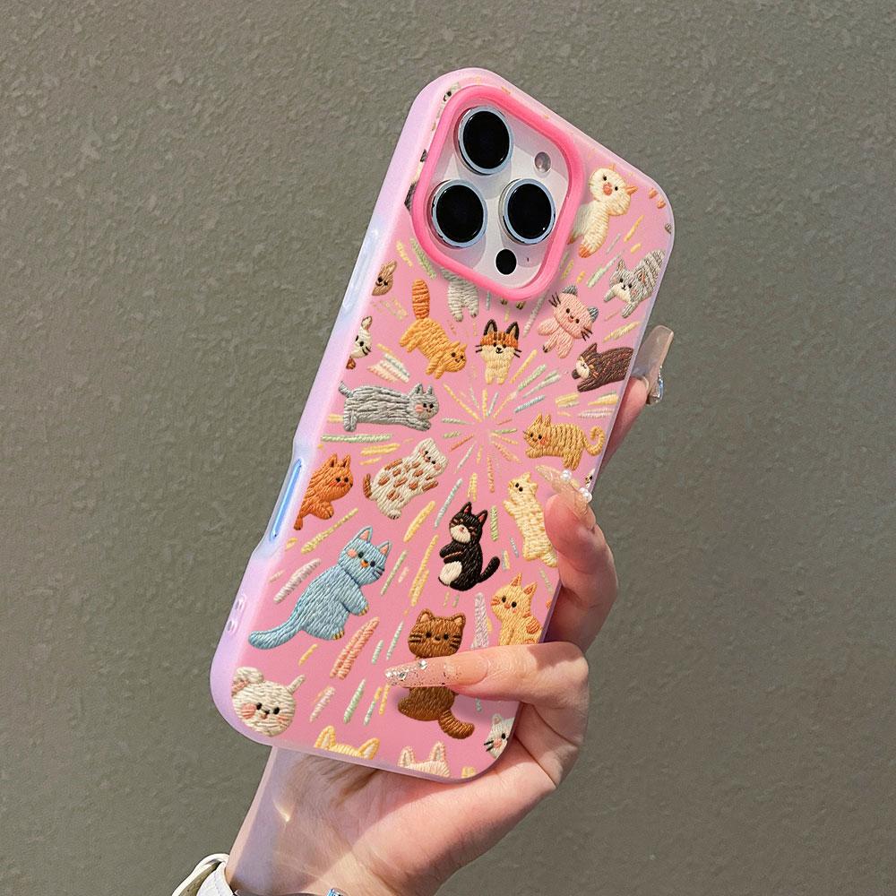Phone Case For Samsung Galaxy S26 Ultra S25 FE S24 S23 S21 S22 Plus A56 A55 A54 A37 A36 A34 Knitted Cute Cat Candy Color Cover