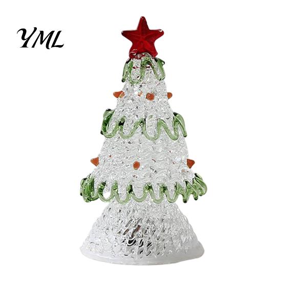 Christmas Gift for Friends Handmade Glass Tree Lighted Figurine, Mini Luminous Xmas Crystal Figurine Night Light, Art Tabletop Holiday Decoration