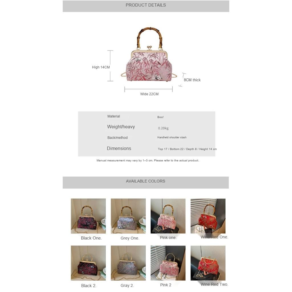 Handbag Women Cloth Bamboo Handle Panda Print Daily Commute