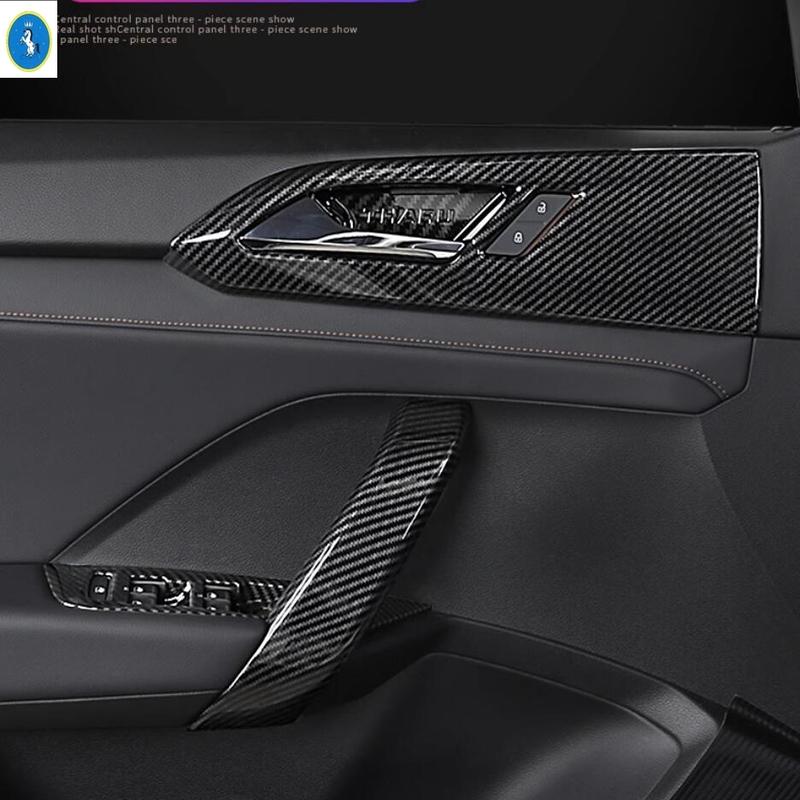 Auto Head Lights Switch / Water Cup Holder Cover Trim Accessories For VW Volkswagen Tharu / Taos 2018 - Carbon Fiber Look