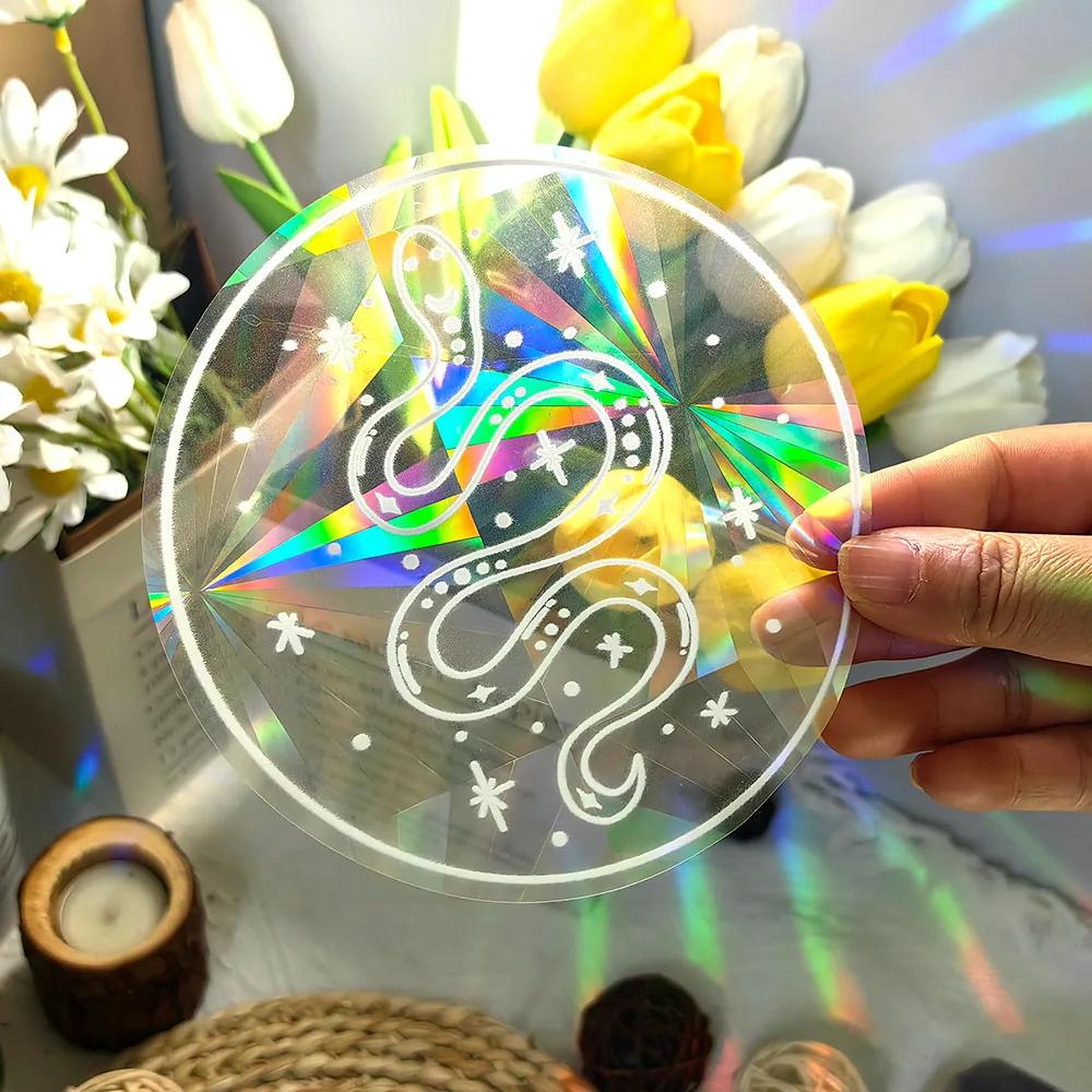 Rainbow Sun Catcher PVC Self Adhesive Glass Window Stickers Cat Leaf Suncatcher Wallpaper Rainbow Prisms Sticker Home Decor
