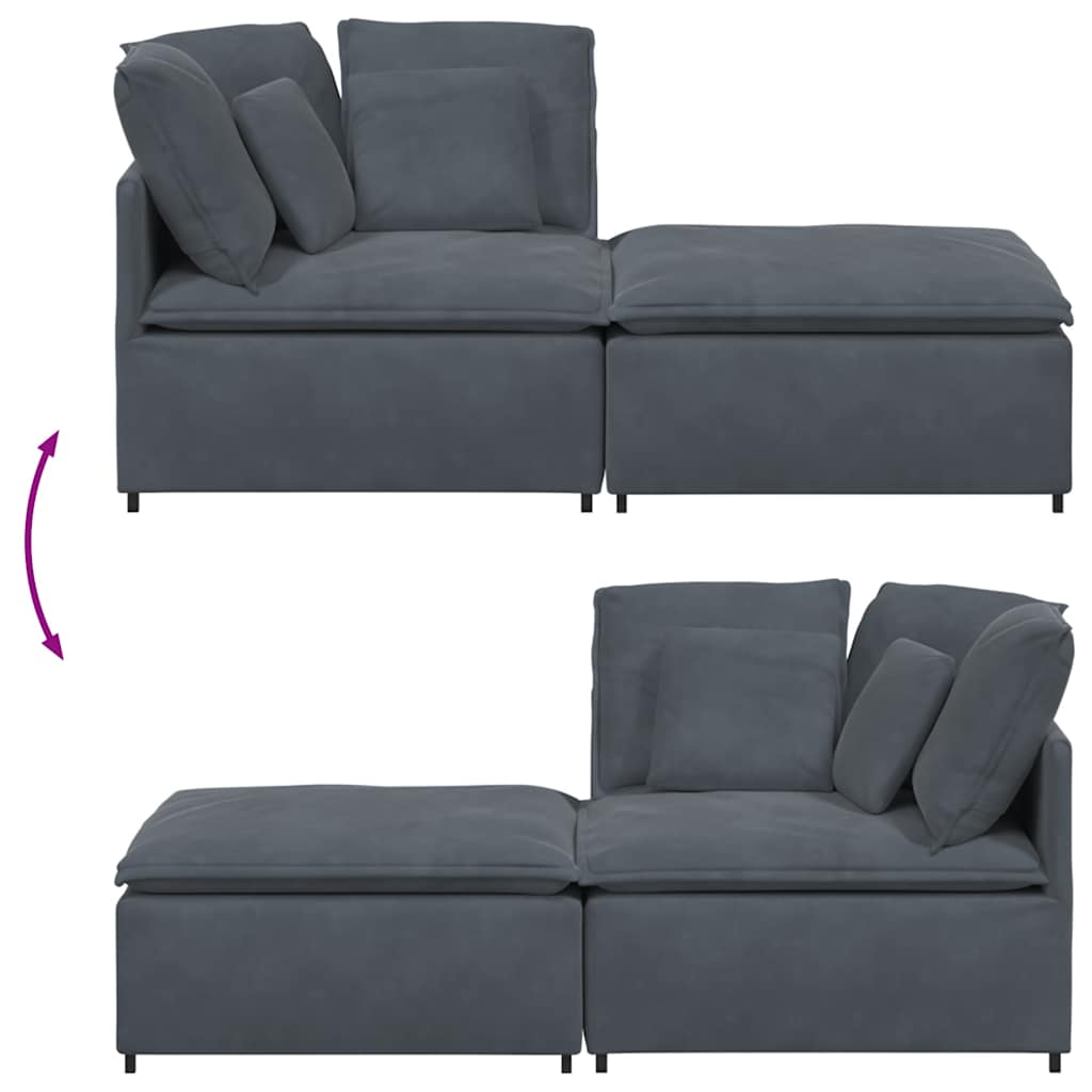 Modular Sofa with Footstool and Cushions Velvet Dark Grey