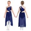 Girls Lyrical Dance Dress - Shiny Rhinestones One Shoulder Sleeveless Cutout with High-Low Flowy Mesh Skirt