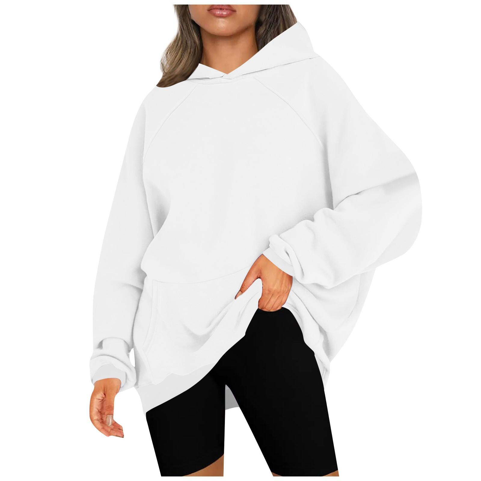 

Женские повседневные модные однотонные пуловеры с длинными рукавами, толстовки с капюшоном XL белый