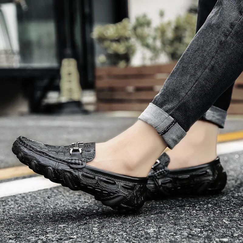 Fashion Men Casual Shoes Genuine Leather Crocodile Style Male Comfortable Shoe Loafers Men's Shoes Casual Slip On Simple Driving Shoes