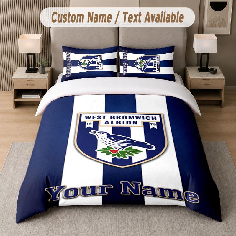 Custom Bedding Set West Bromwich Albion FC Pattern, Print Name Text 1 Duvet Cover Plus 2 Pillowcases Home Textile