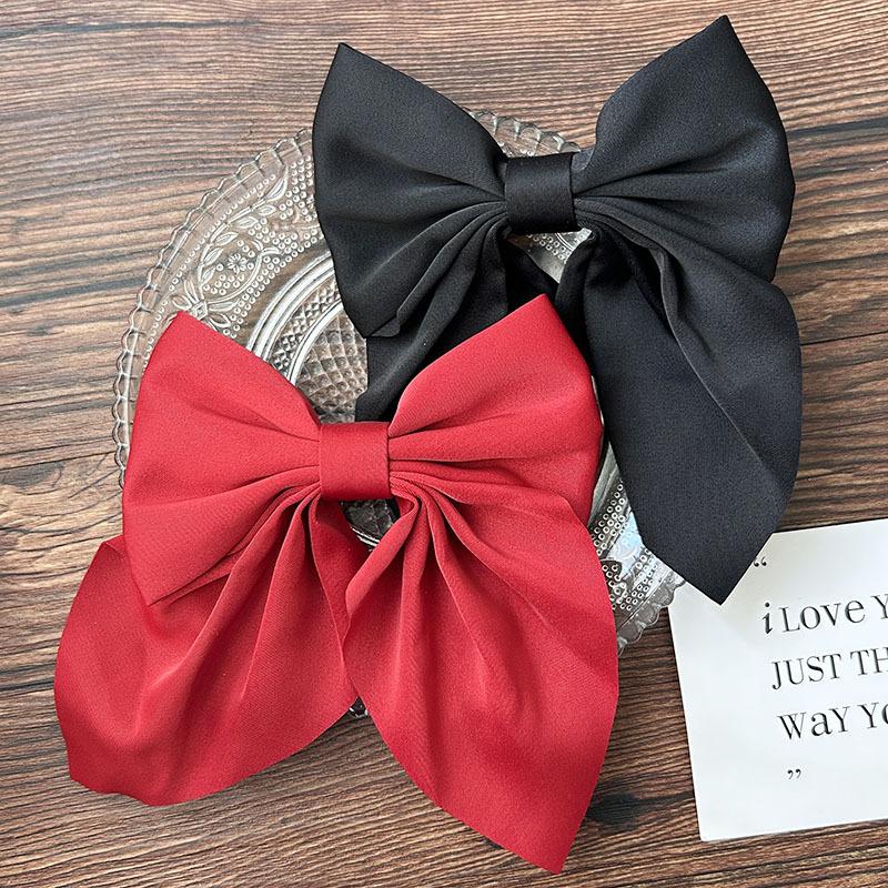Korean Solid Color Bow Hair Clips Elegant Ribbon Hairpins Barrettes For Women Girls Headwear Baby Ornament Hair Accessories Gift