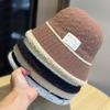 Korean Style Autumn and Winter New Style Iron Label Fisherman's Hat for Women with Elegant Strips and Face Showing Small Knitted Bucket Hat