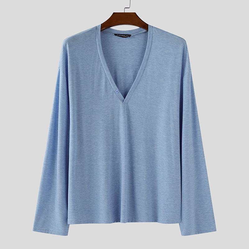 

INCERUN Men V Neck Long Sleeve Casual Loose Undershirts Basics Tops 5XL