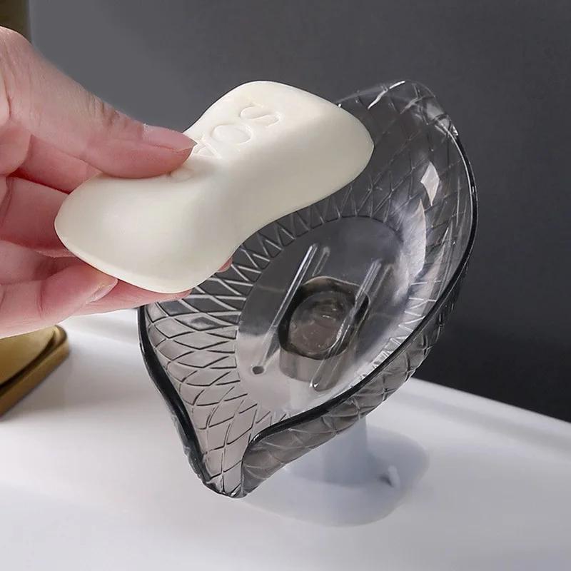 Bathroom Soap Tray Leaf-shaped Suction Cup Drain Soap Box Soap Box Shelf Non-punching Wall-mounted Bathroom Organizers