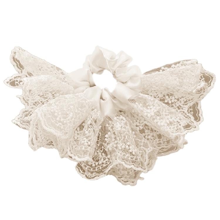 Eye Catching Lace Hairband Voluminous Double Layer Ruffled Concealed Elastic Hair Tie For Effortless Low Ponytails