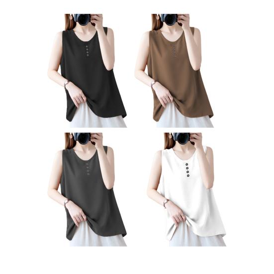 Dámské tílko s výstřihem do O-neck, bez rukávů, jednobarevné, volný střih, prodyšné, ležérní, na svátky, večírky, denní nošení