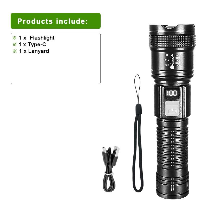 Nyeste High Power LED-lommelykt Oppladbar Type-c-lommelykt 18650 Long Range Tactical Light Super Bright Torch Fishing