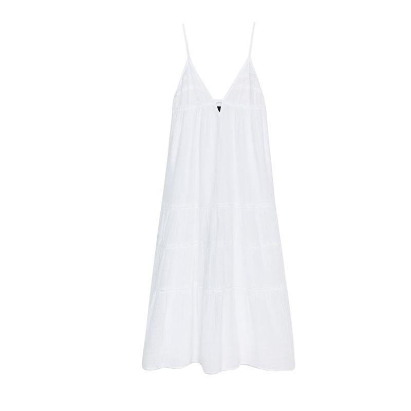 Spring New Women's Clothing Pure Desire Style V Neck Sleeveless Embroider Cotton Sling Mid-Length Dress 0881343