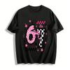 Girls Cool Style Leopard Checkerboard Bow Number 67 Print Tee Pure Cotton T-shirt