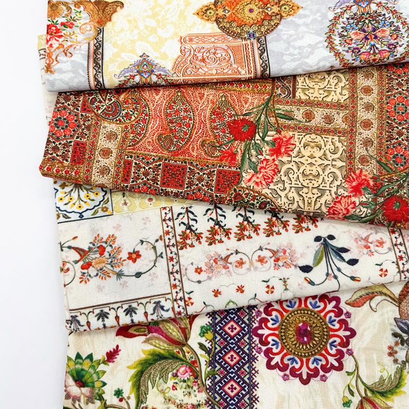 Encrypt Cotton Linen Persian Style Printed Fabric for Background Decoration Tablecloths Curtains Sofa Covers DIY Sewing Fabrics