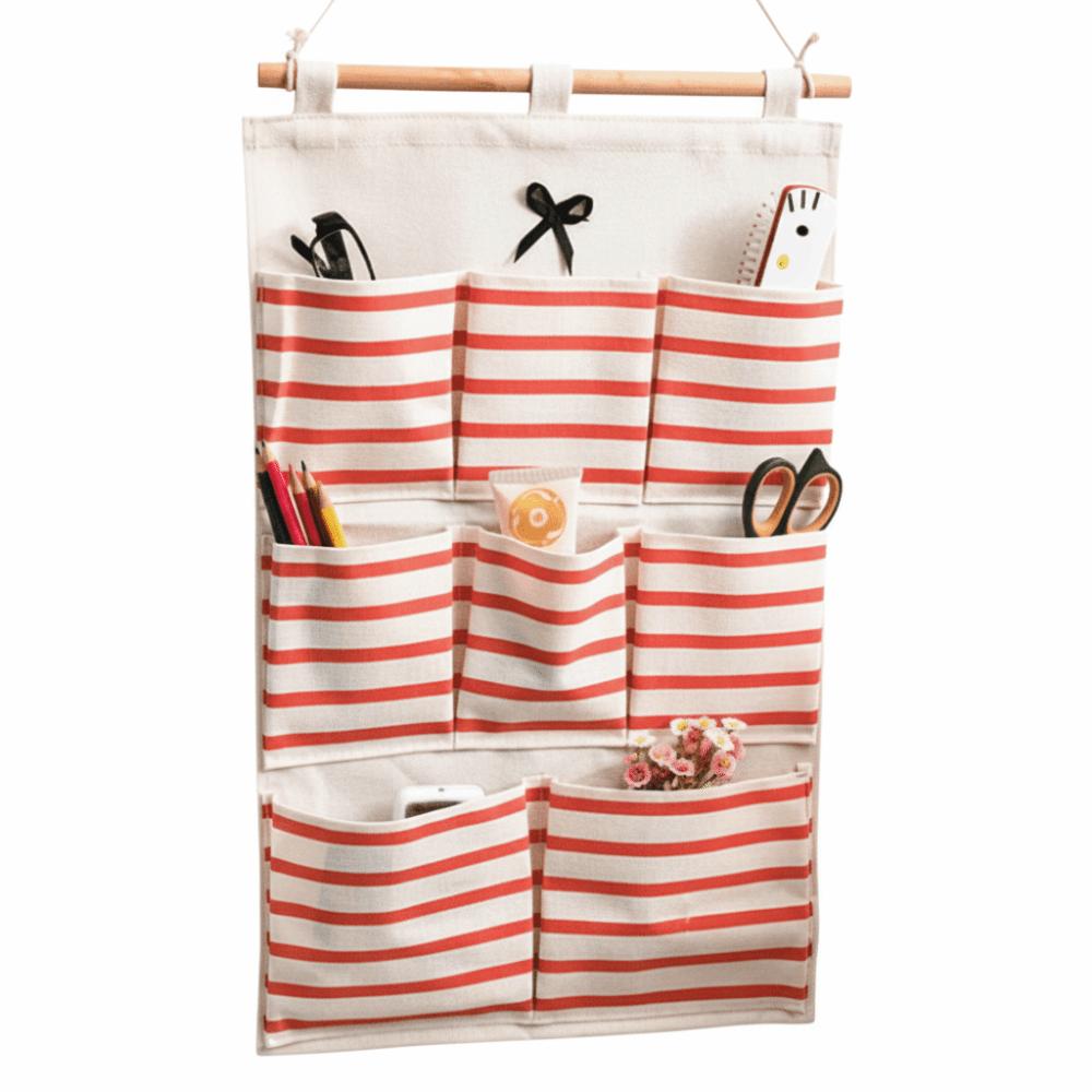 Linen Fabric Wall Hanging Storage Bag Wall Mounted Multi-Layer Hanging Storage Bag Durable Multi-Pocket Design