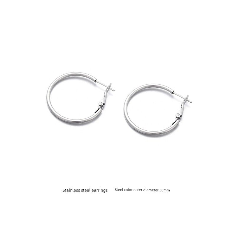

Women s Stainless Steel Big Circle round European and American Exaggerated Earrings Steel Color (30mm 1 Pair)