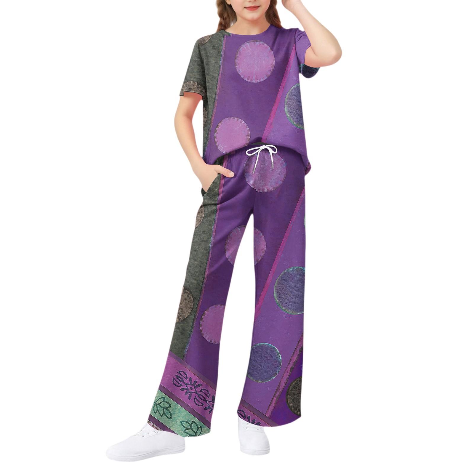 

Комплект из 2 предметов для девочек - футболка с коротким рукавом и брюки широкого кроя 160 фиолетовый