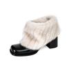 Thick heel square head gentle fluffy shoes female winter new French style with skirt fairy temperament velvet warm cotton shoes