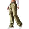 Damen Cargohose mit elastischem Bund, weites Bein, einfarbige Hose, lässige Jogginghose mit seitlicher Klappentasche