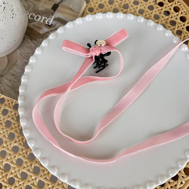 

Бархатный головной убор с бантом в балетном стиле, длинная заколка для волос, женский двойной хвост, лента для волос, заколка для волос, головной убор розовый