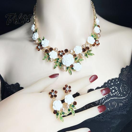 Necklace And Earrings Set 1 Camellia Choker Earrings, Faux Pearl Rhinestone Luxury Jewelry Elegant Flower for Women Daily Wear Party Date High-quality