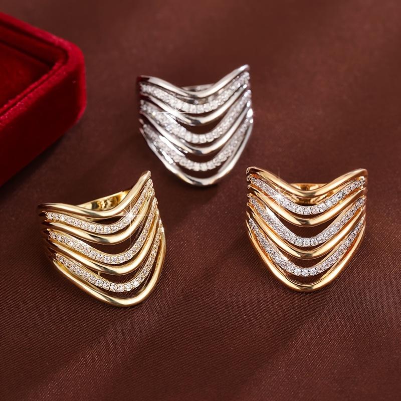 European and American Fashion Geometric Multi-layer Ring, Women's Exquisite Sparkling Inlaid Zircon Party Jewelry Gift
