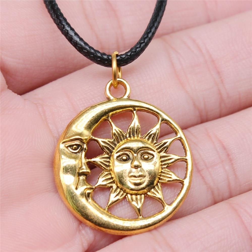 30 Styles Unisex Amulet Wicca Jewelry Gift Sun Moon Star Pentagram Pendant Necklace Black Leather Cord