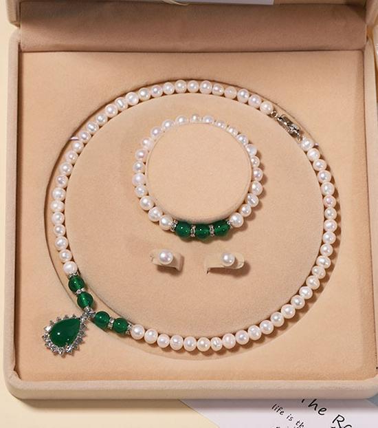 Zhuji Süßwasserperlen-Halskettenset für Damen - Echte Perlen Schlüsselbeinkette - Muttertagsgeschenk