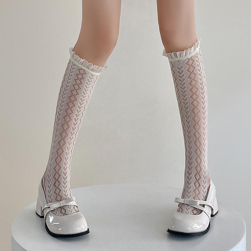 

Женские весенне-летние тонкие носки-гольфы с кружевом, сеткой и ромбами 1 pair бежевый