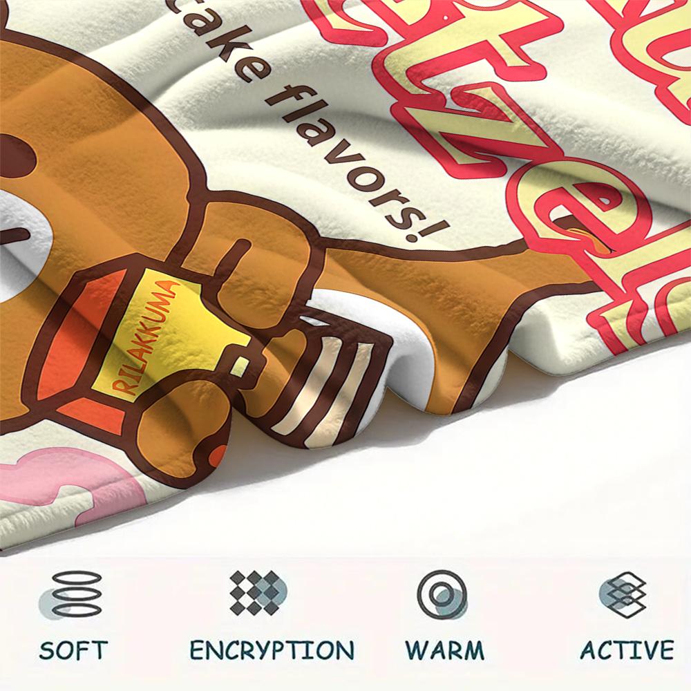 1PC Rilakkuma Print Flannel Blanket, High quality All Seasons, Home Decor, Warmth and Comfort, Perfect for Christmas Gifts