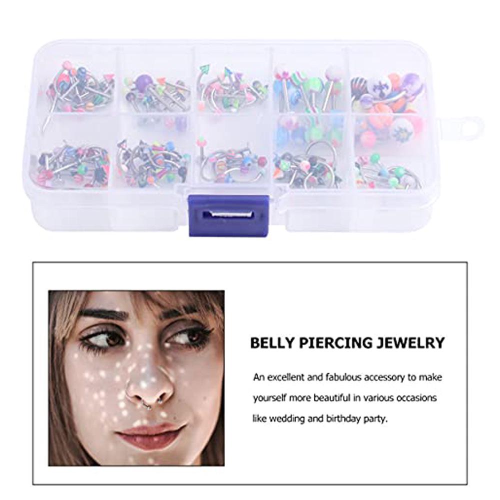 110-Piece Mixed Color Piercing Jewelry Set: Acrylic Tongue, Nose, Eyebrow, and Lip Studs