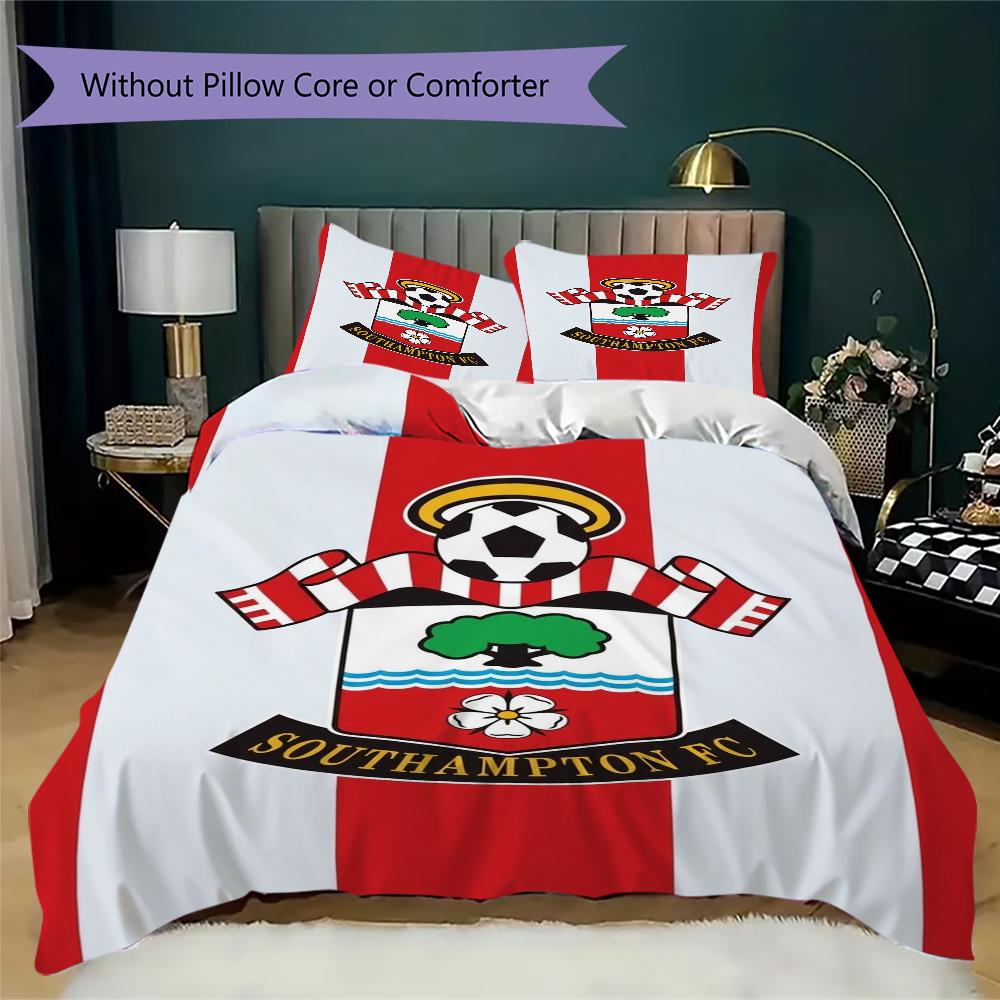 Southampton FC Muster Bettwäsche Steppdecken-Set Bettbezug Kissenbezug Heimdekoration Geburtstagsgeschenk (1 * Bettbezug + 2 * Kissenbezug ohne Füllung)