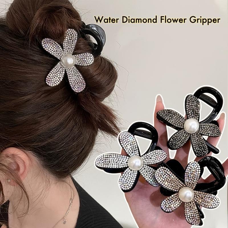 Exquisite Sparkling Diamond Hollow Flower Hair Clip Female 2024 New Hairpin High-End Back of Head Updo Shark Clip Headwear