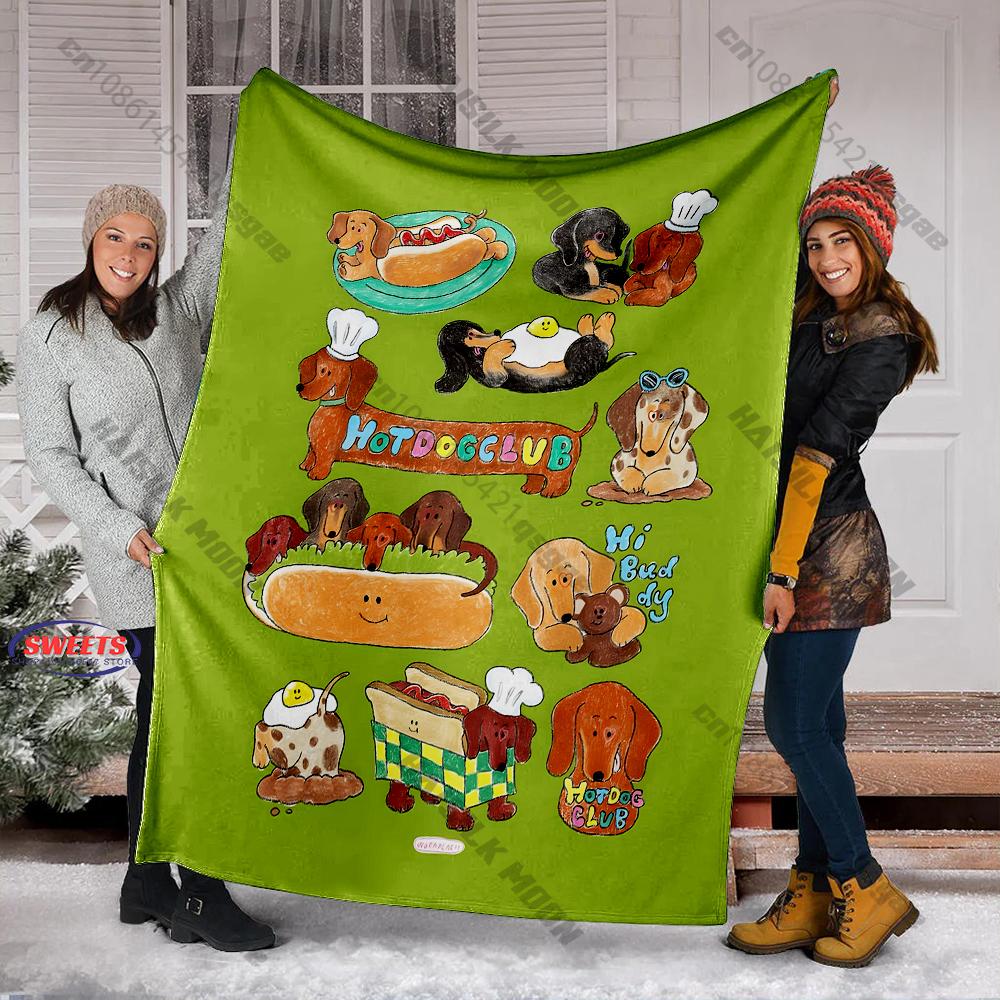 Funny Cartoon Dachshund Blanket Soft Flannel Blanket for Bed Couch Sofa Decor Blanket Birthday Christmas Gift for Son Daughter
