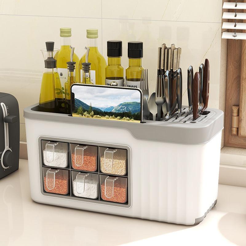 Multi-functional Seasoning Box Kitchen Storage Rack Seasoning Bottle Condiment Storage Rack Seasoning Tank Knife and Tableware Storage Box