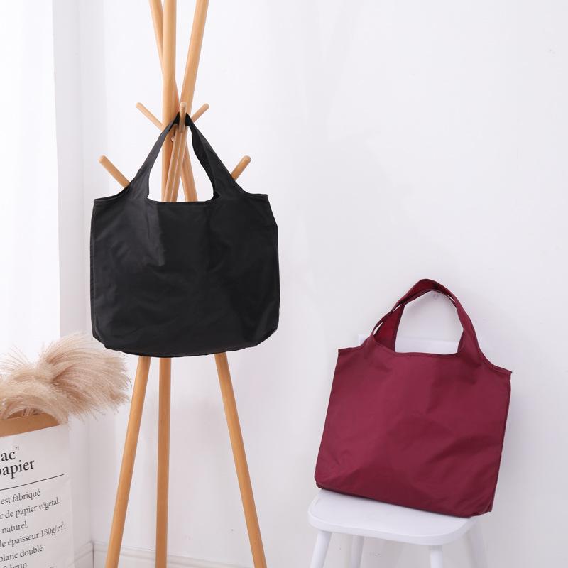 BIG Eco-Friendly Folding Shopping Bag Reusable Portable Shoulder Handbag for Travel Grocery Simple Solid Color Grocery Bag