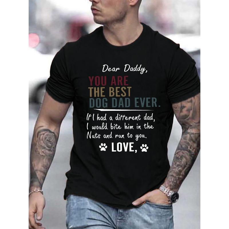 

European Size [Dog Dad Pattern Print T-Shirt] Men s Humorous Dog Dad Graphic T-Shirt, Crew Neck Casual Tee with Slight Stretch, Knit Cotton Fabric 4XL чорний