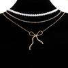 Jewelry Retro Imitation Pearl Multi-layer Chain Stacked Necklace Versatile Temperament Bow Collarbone Chain Women