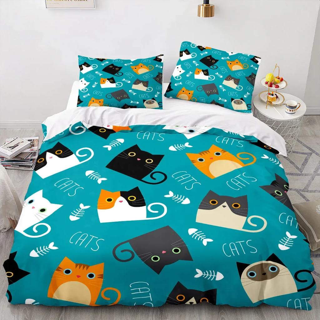 Cartoon Animal Cat Duvet Cover 3D Large Print Double Size Quilt Cover Bedding Set Single Set
